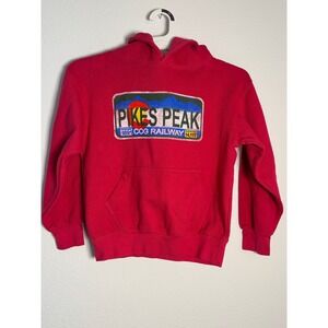 A.M.S. Pikes Peak Cog Railway Red Graphic Hoodie Sweatshirt Medium‎ YH13176